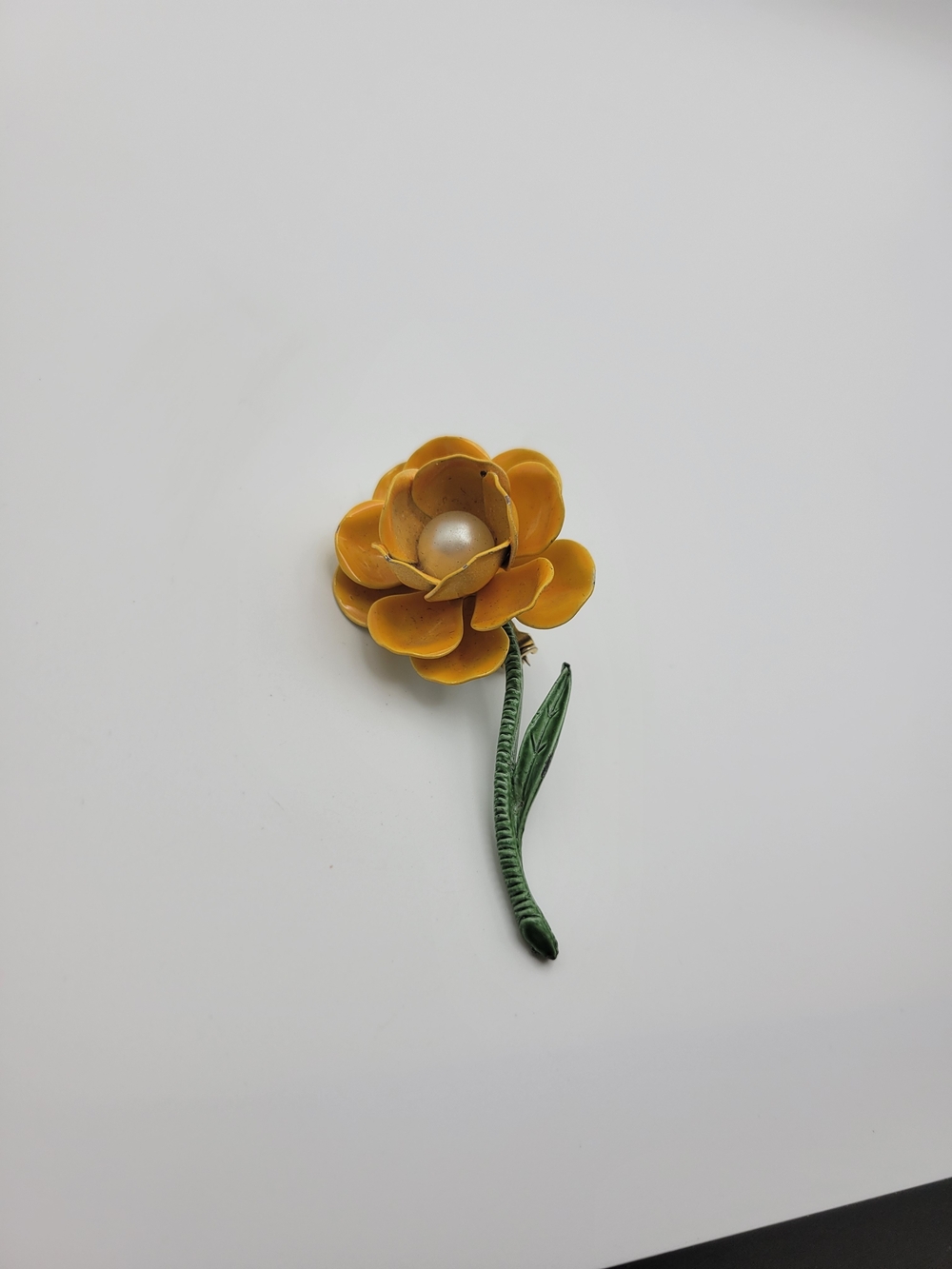 Floral Petal Brooch with Faux Pearl Center - Yellow